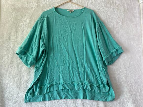 Umgee Tops - Umgee USA Linen Blend Green Ruffle Top XL